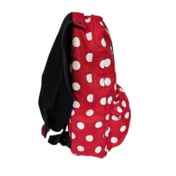 Disney Red & White Polka Dot Minnie Mouse Hooded Backpack Women's Bag - Picture 3 of 12